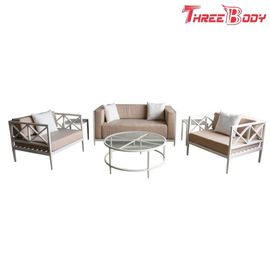 China Sitzer 4 außerhalb der Tabelle und Stühle, weißer Rahmen-Aluminiumsofa eingestellt für Patio-Hotel usine