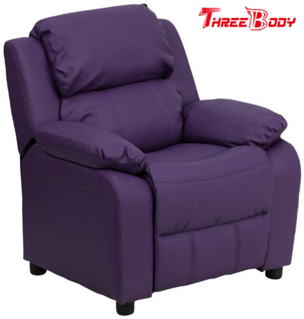 Der Recliner-Stuhl der bequeme Kinder, purpurroter Vinylkleinkind Recliner-Stuhl mit den Speicherarmen