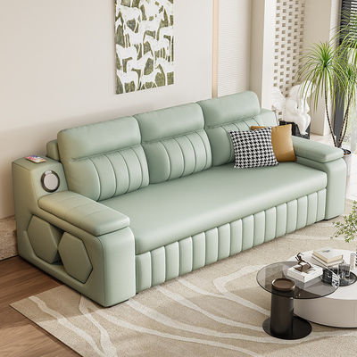 Jieshun Multifunctional Retractable Living Room Leather Sleeper Sofa Bed